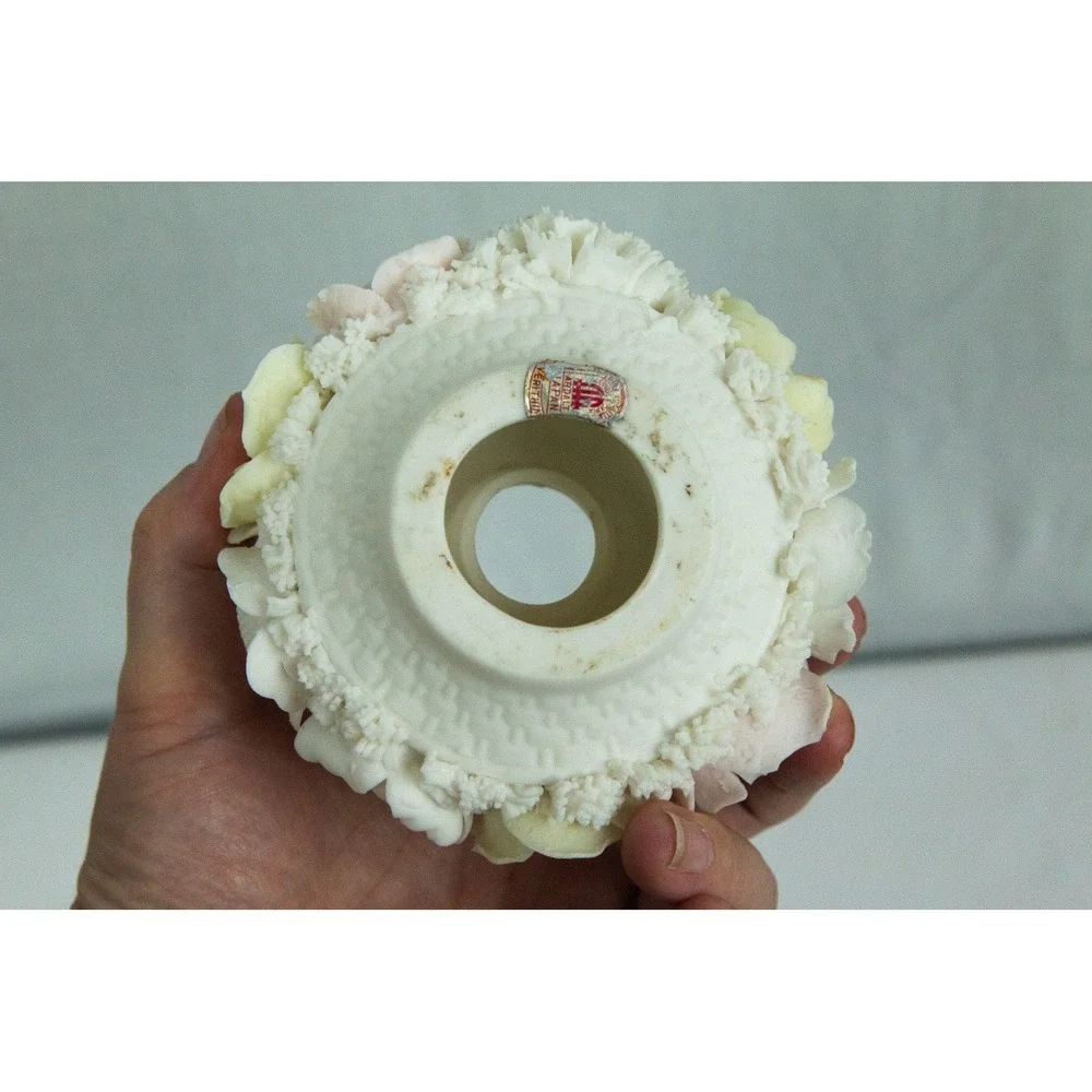 Vintage Ardalt Japan Verithin Bone China Floral Candle Holder Pastel Porcelain